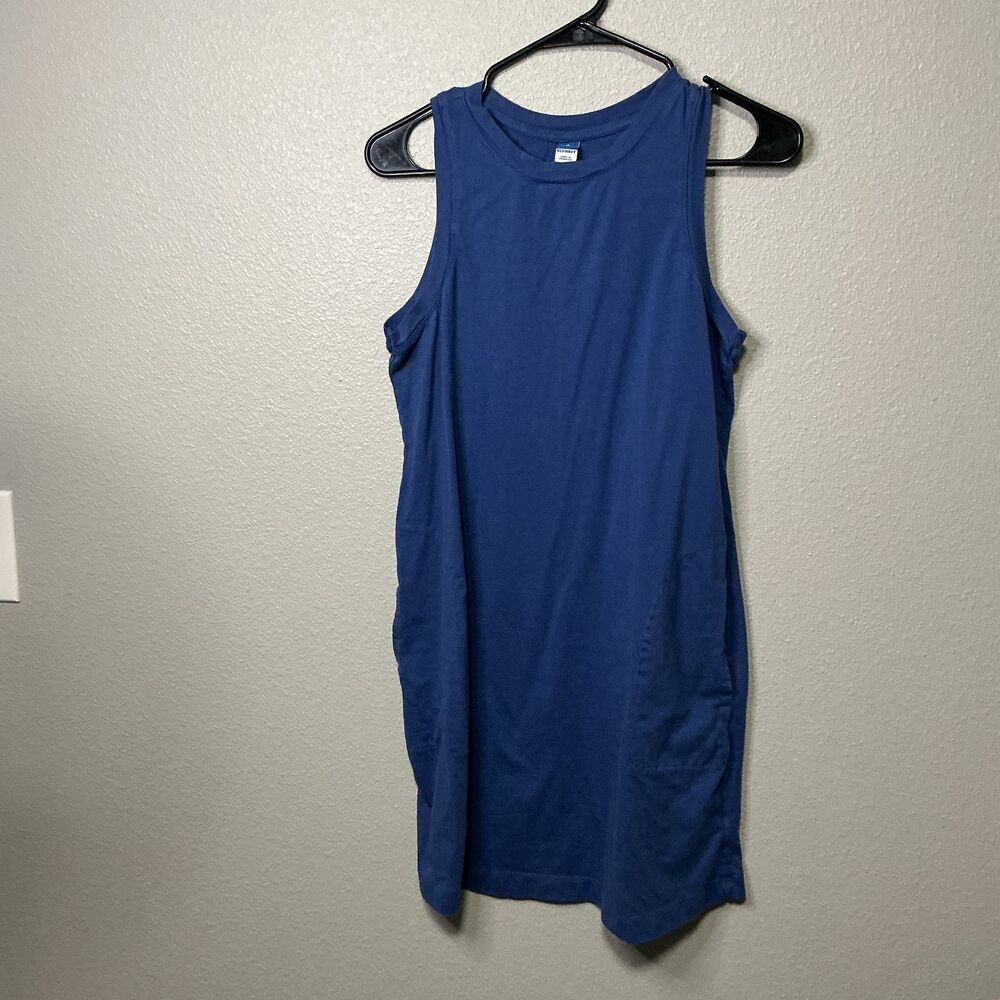 Old Navy Blue Tank Dress Size Medium Cotton Pockets EUC Casual Summer